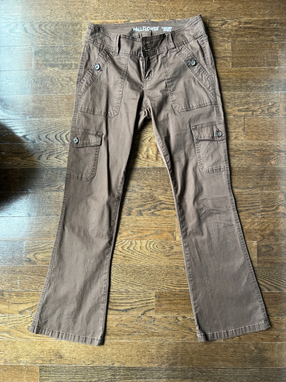Wallflower Women’s Brown Cargo Pants with Button-Flap Pockets